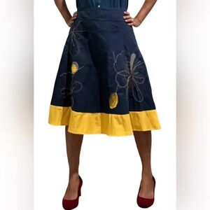 Sherry Taylor skirt size 1 X Blue & Yellow embroidered floral linen blend